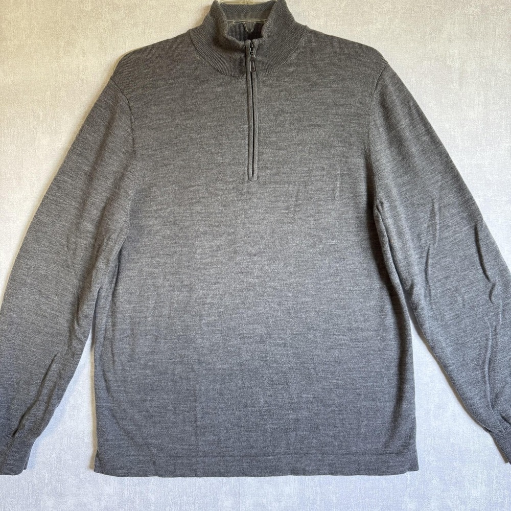 Joseph Abboud Sweater Mens XL Gray Quarter Zip Merino Wool Mock Neck Pullover